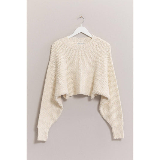 Popcorn Knit Cropped Pullover - Cream