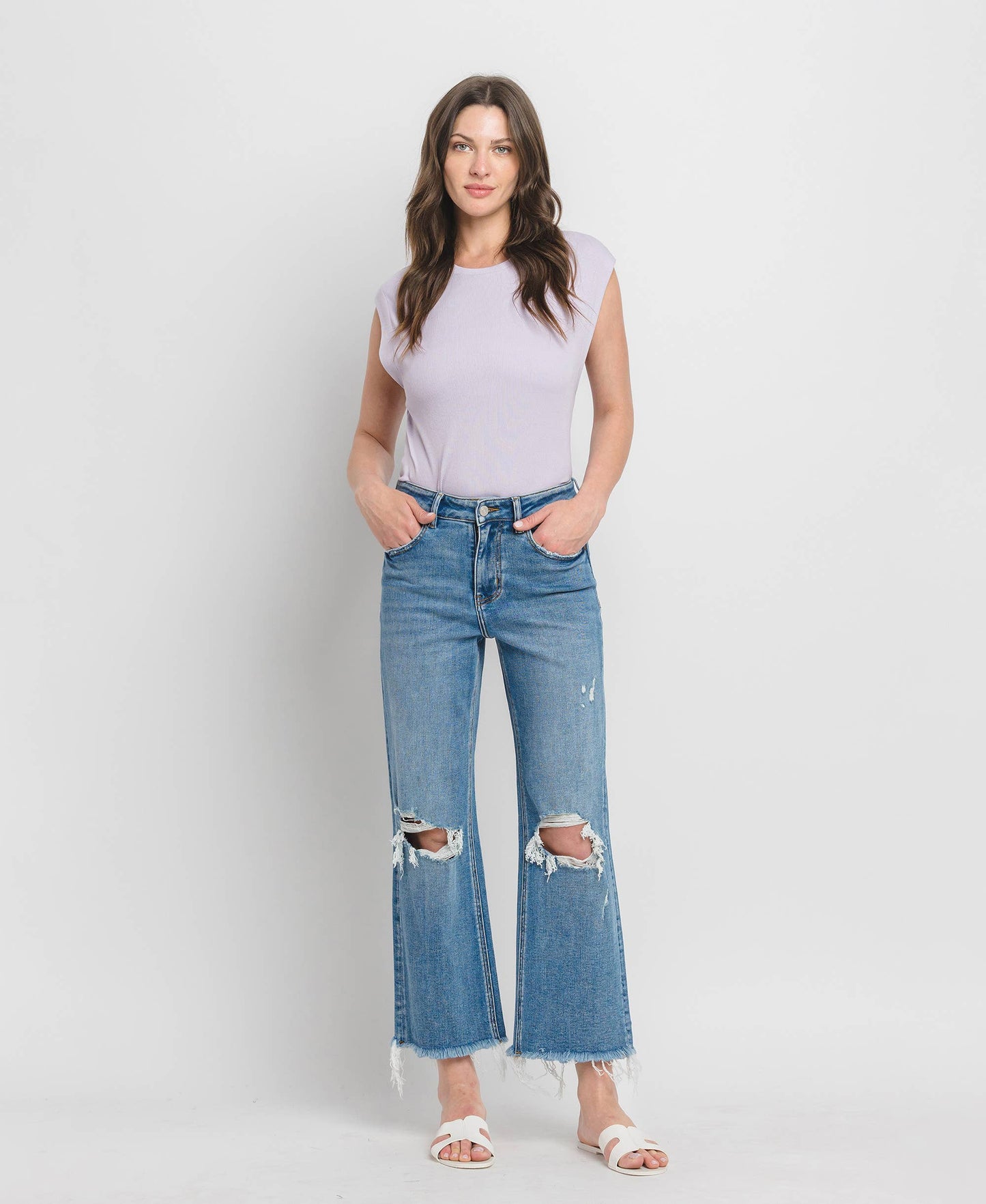 HIGH RISE CROP SLIM WIDE JEANS