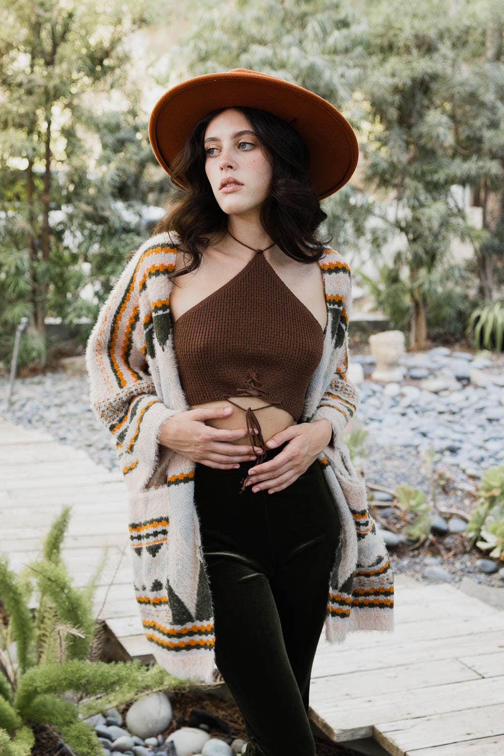 Boho Faux Fur Ruana Wrap with Cozy Pockets - Tribal Cardigan