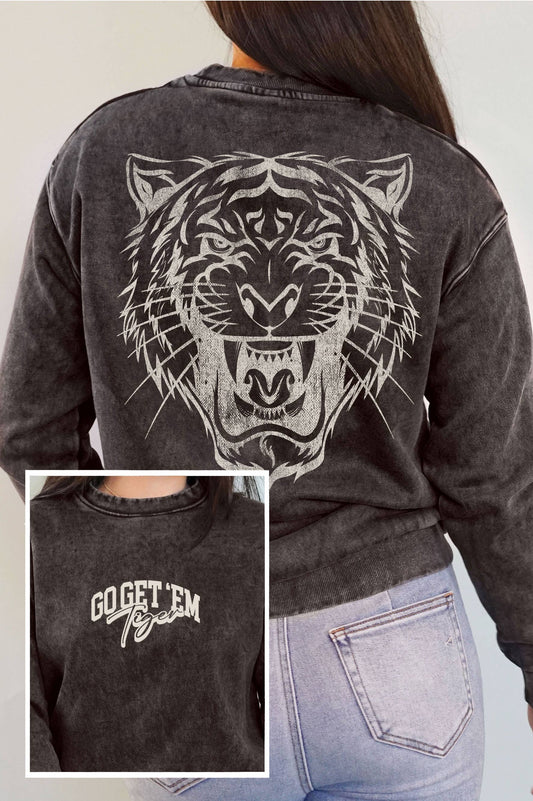 GO GET 'EM TIGER PUFF FRONT&BACK MINERAL BRUSHED SWEATSHIRTS - BLACK