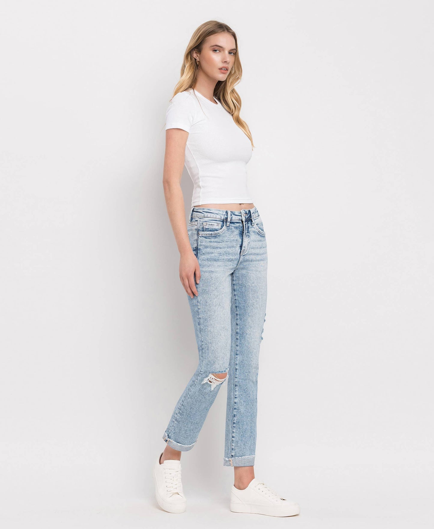 TUMMY CONTROL HIGH RISE CUFFED STRAIGHT JEANS