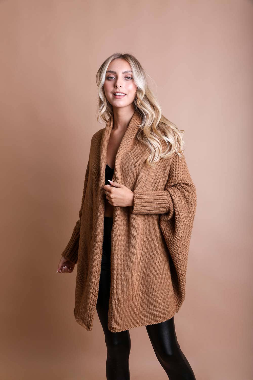 Bat Sleeve Knit Cardigan - Mocha