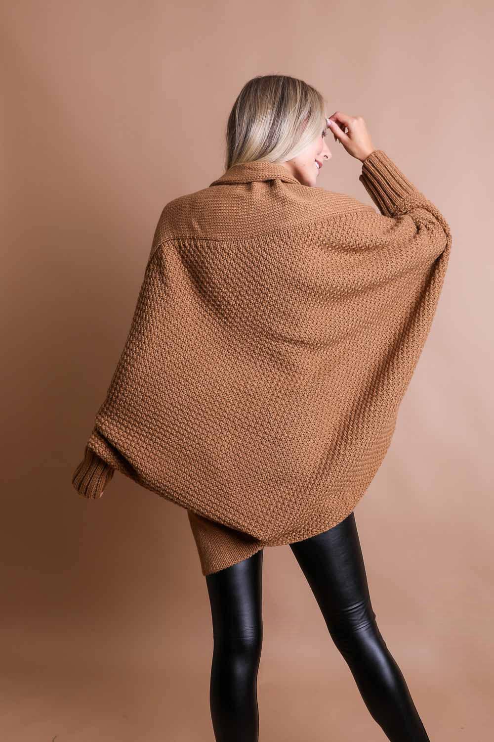 Bat Sleeve Knit Cardigan - Mocha