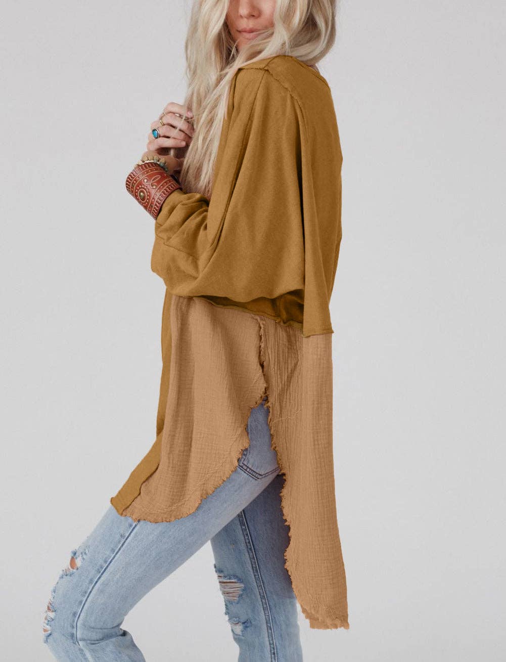 Raw Hem High Low Oversized Blouse