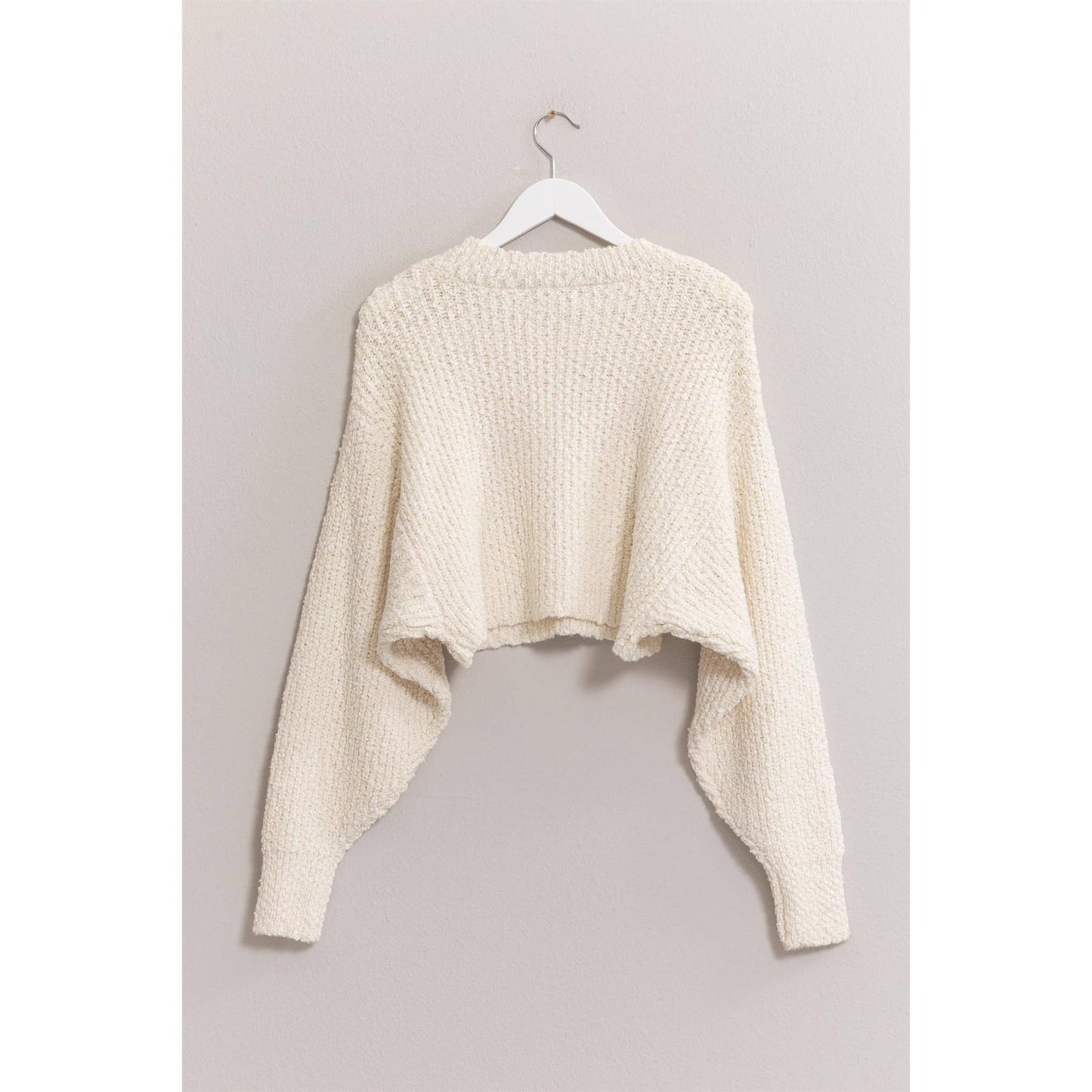 Popcorn Knit Cropped Pullover - Cream