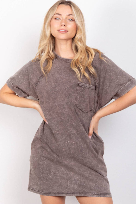 Oversized Acid Washed Knit Mini Dress