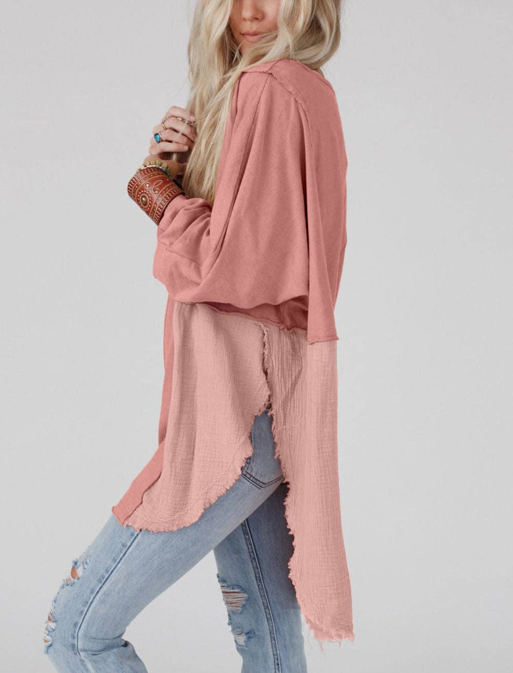 Raw Hem High Low Oversized Blouse