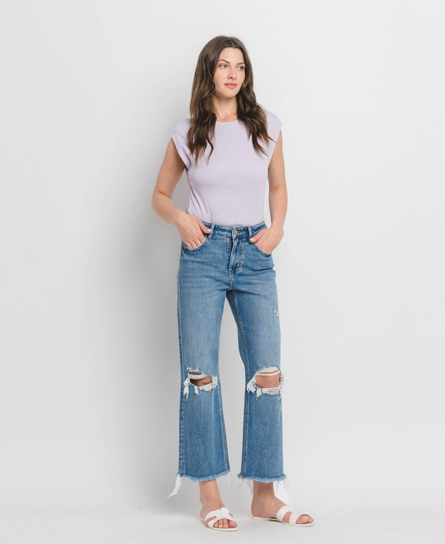 HIGH RISE CROP SLIM WIDE JEANS