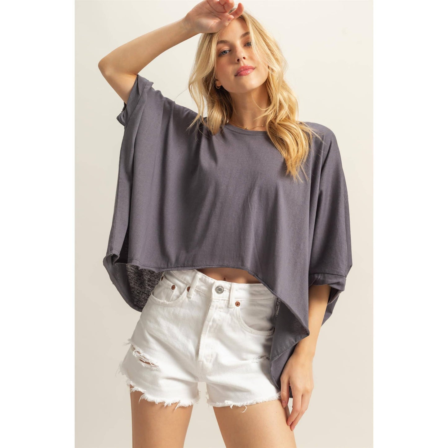Oversized High-Low Hem Cotton Knit Top