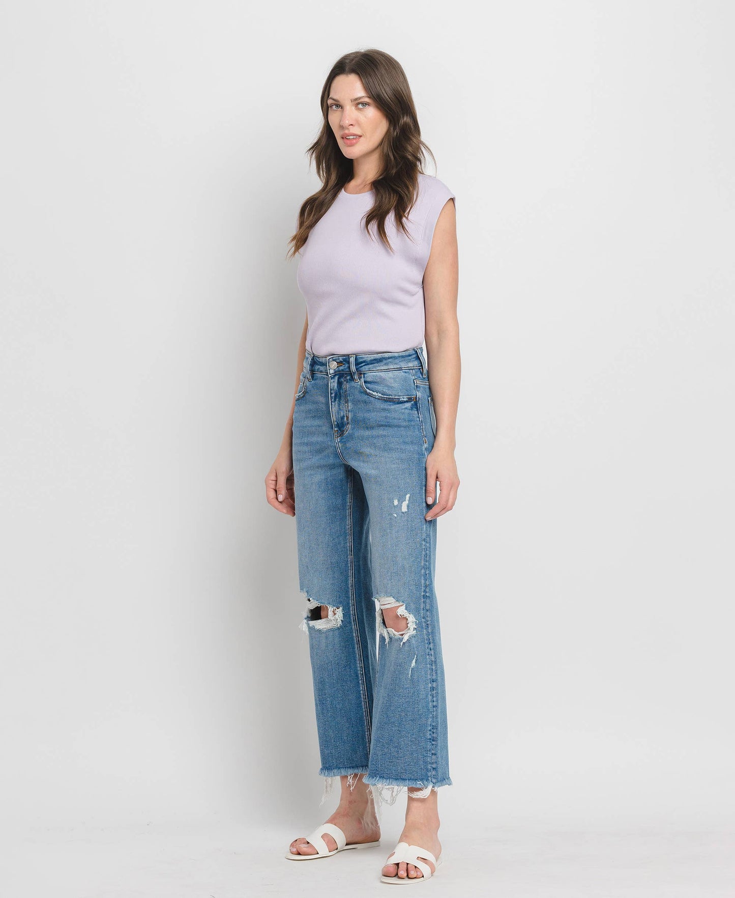 HIGH RISE CROP SLIM WIDE JEANS