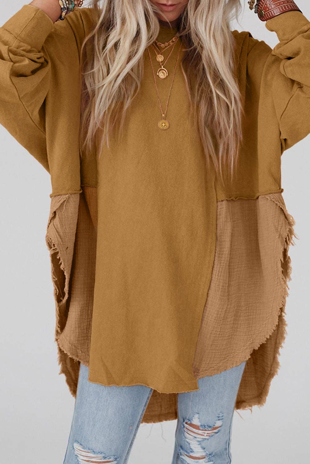 Raw Hem High Low Oversized Blouse