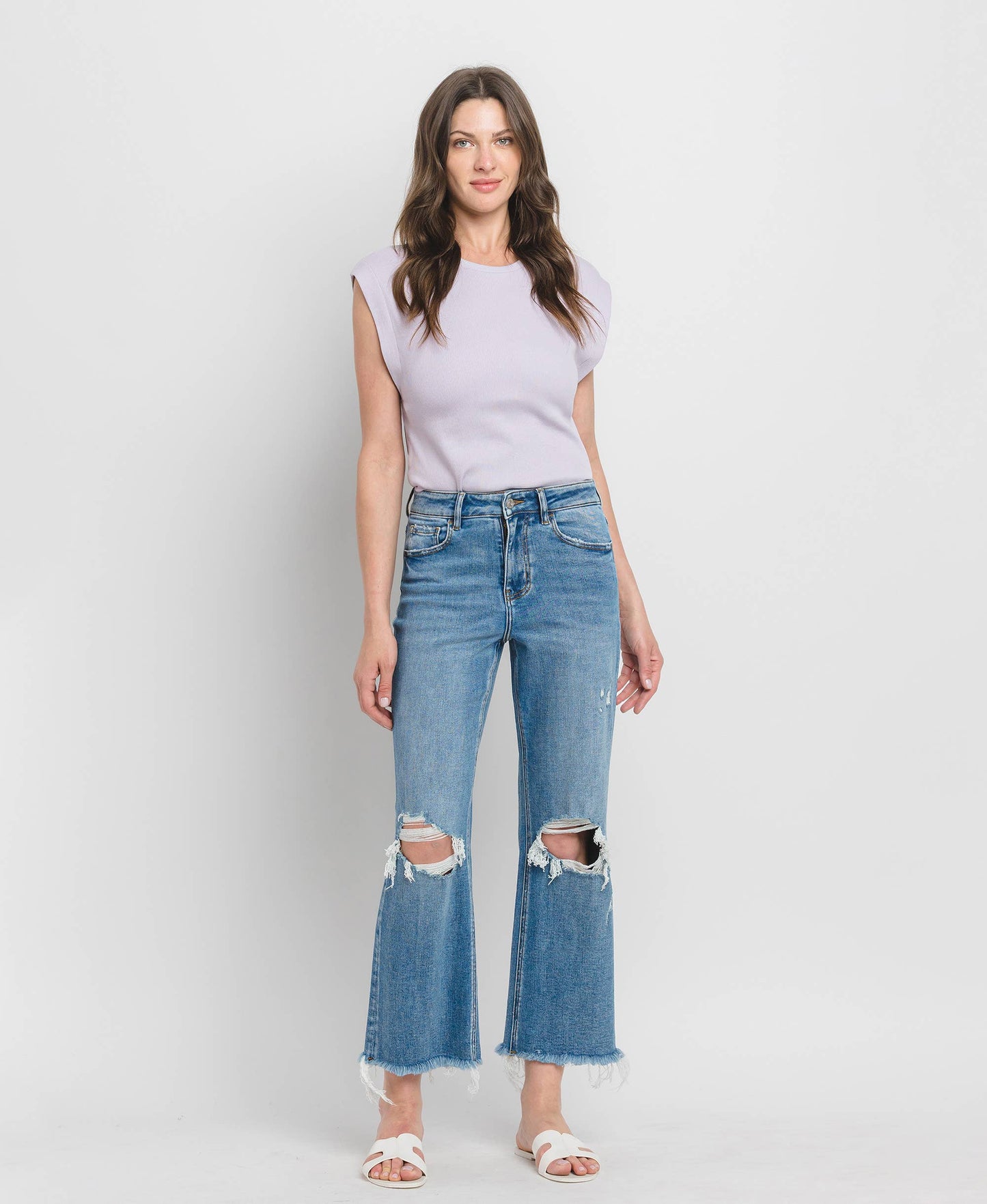 HIGH RISE CROP SLIM WIDE JEANS