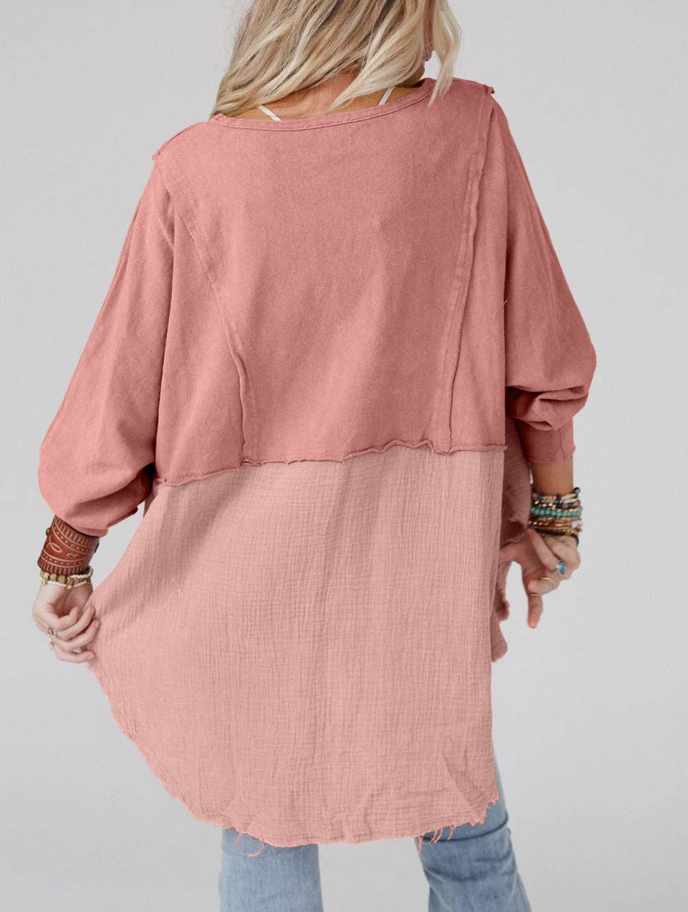 Raw Hem High Low Oversized Blouse